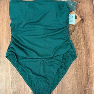 Shade & Shore Green Ribbed Bandeau One Piece Swimsuit Cheeky L 12 14 NWT Target